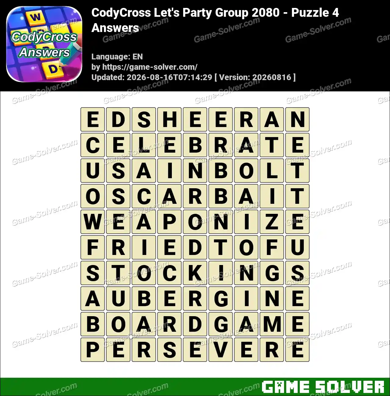 CodyCross Let’s Party Group 2080 – Puzzle 4 Answers